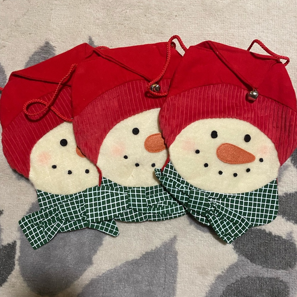 Set of three snowmen fabric gift bags